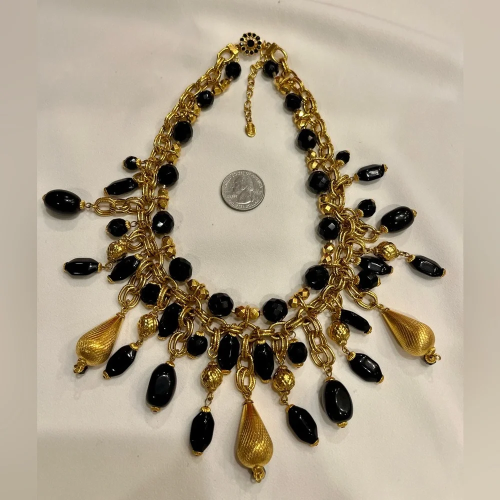 Vintage Signature Barrera Black and Gold Princess Necklace - Picture 14 of 16